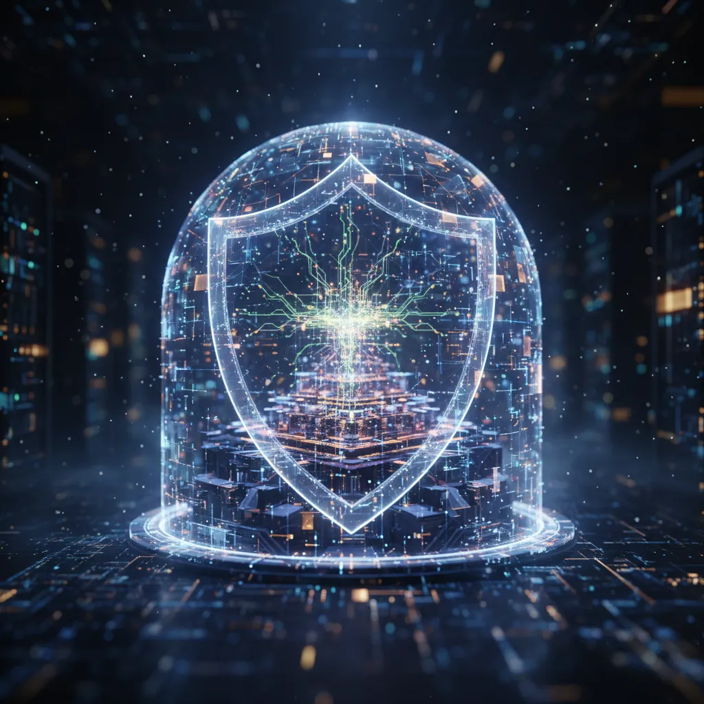 Advanced digital shield protecting global enterprise networks from automated cyber attacks using neural network overlays.