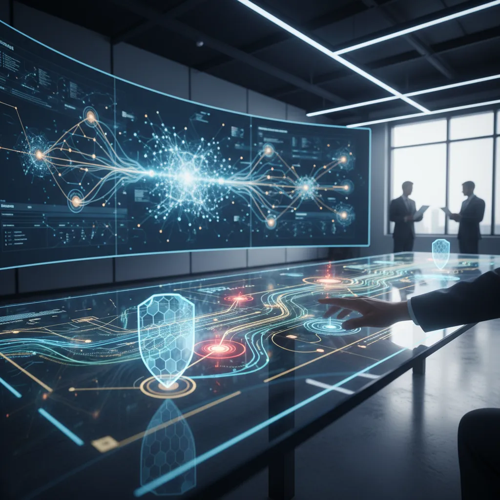 AI financial risk intelligence dashboards visualizing real-time market risk, credit risk scoring, and operational anomalies.