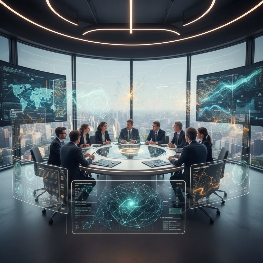 Insurance and underwriting professionals reviewing AI-driven risk modeling dashboards and automated claims triage metrics.