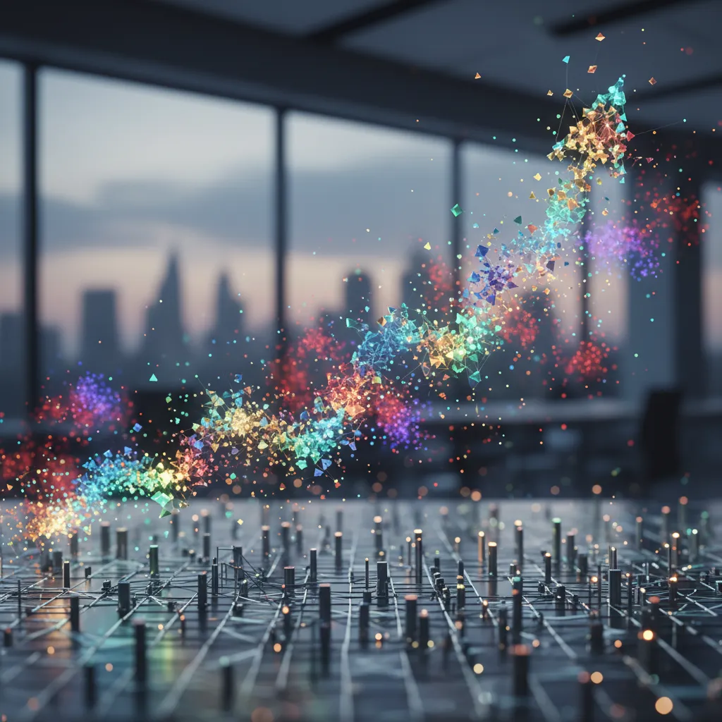 Abstract data visualization showing AI-driven market trend prediction models processing multiple data streams.