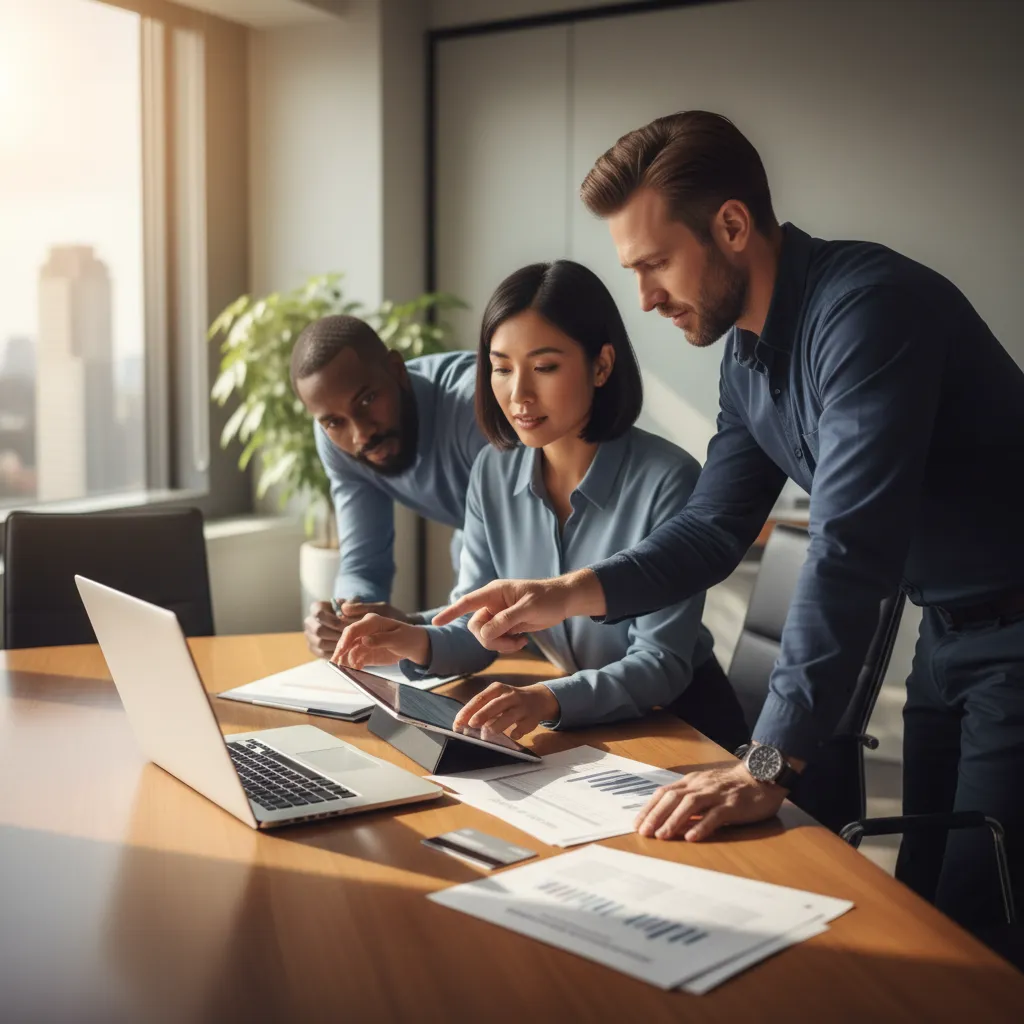 Founders and financial controllers reviewing corporate credit card portals and automated expense management pipelines on a tablet.