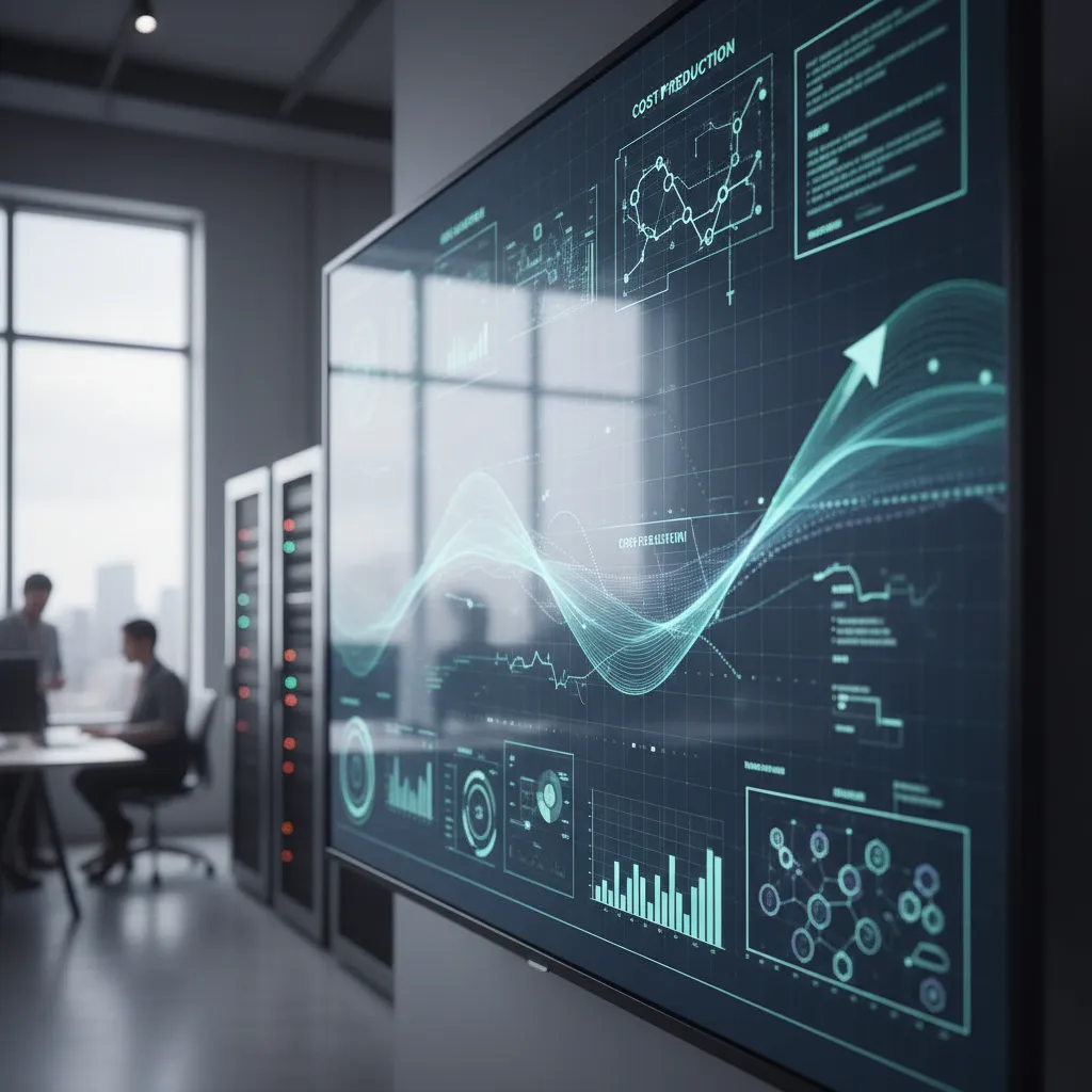 Dashboard displaying cloud cost optimization metrics, savings opportunities, and resource utilization efficiency analysis.