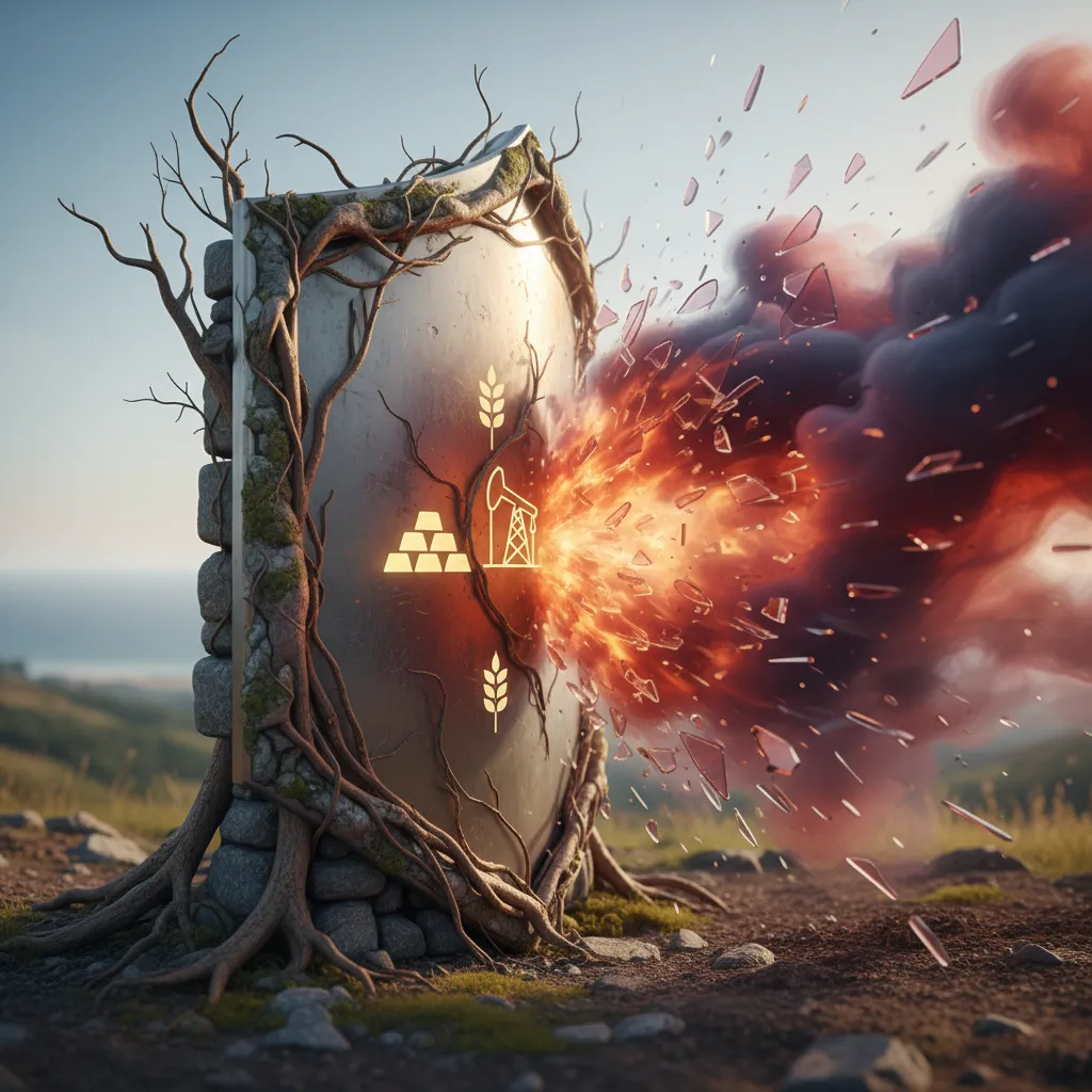 An conceptual shield of physical assets protecting a portfolio from inflation waves.