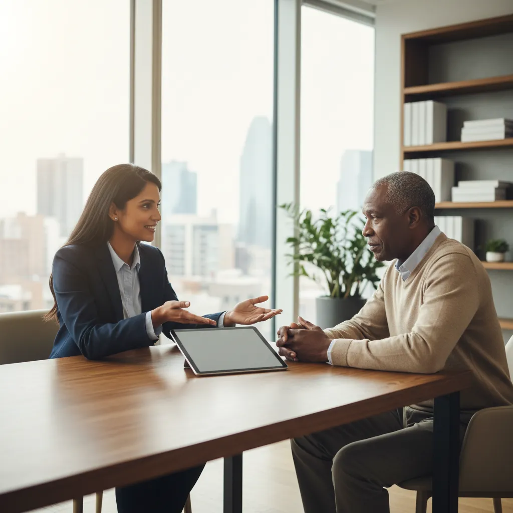 A client reviewing fiduciary oath documentation with a professional wealth advisor.