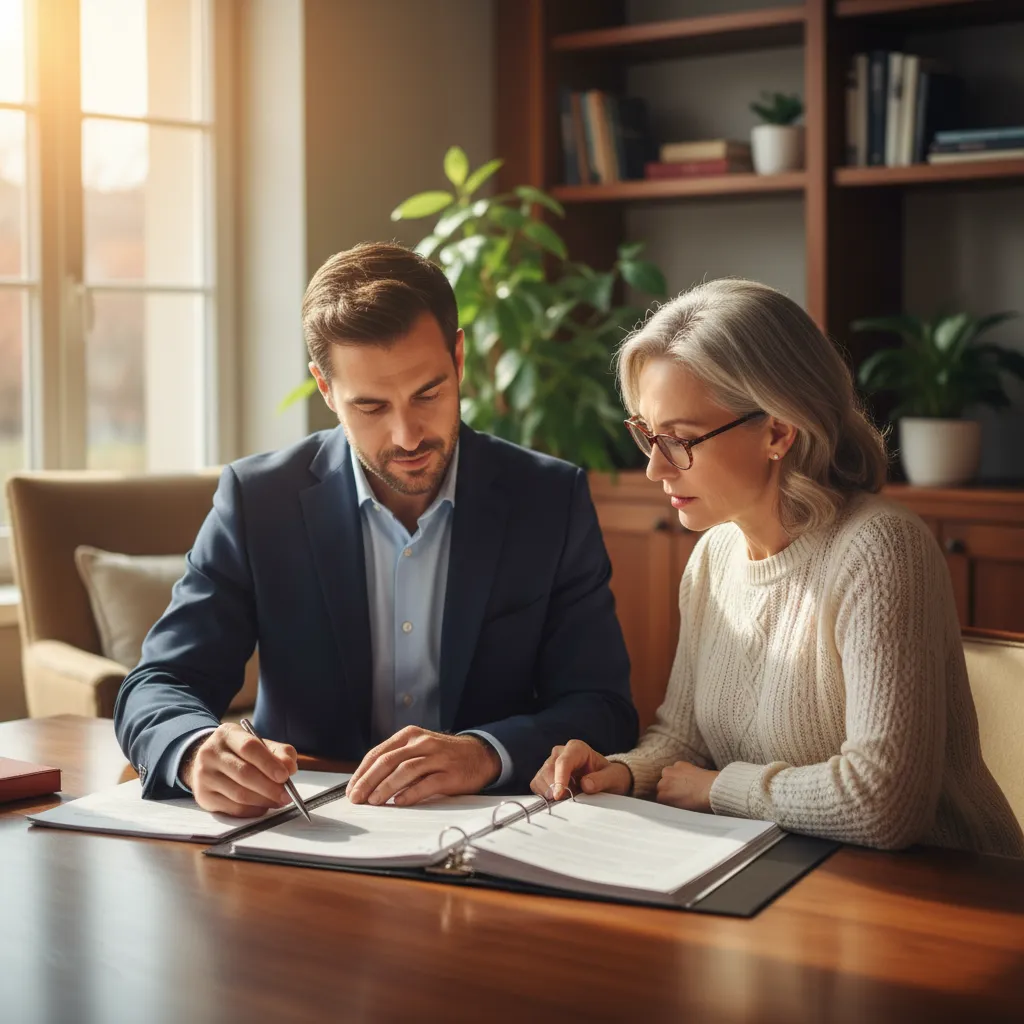 An investor planning asset drawdowns and tax-efficient accounts with an advisor.