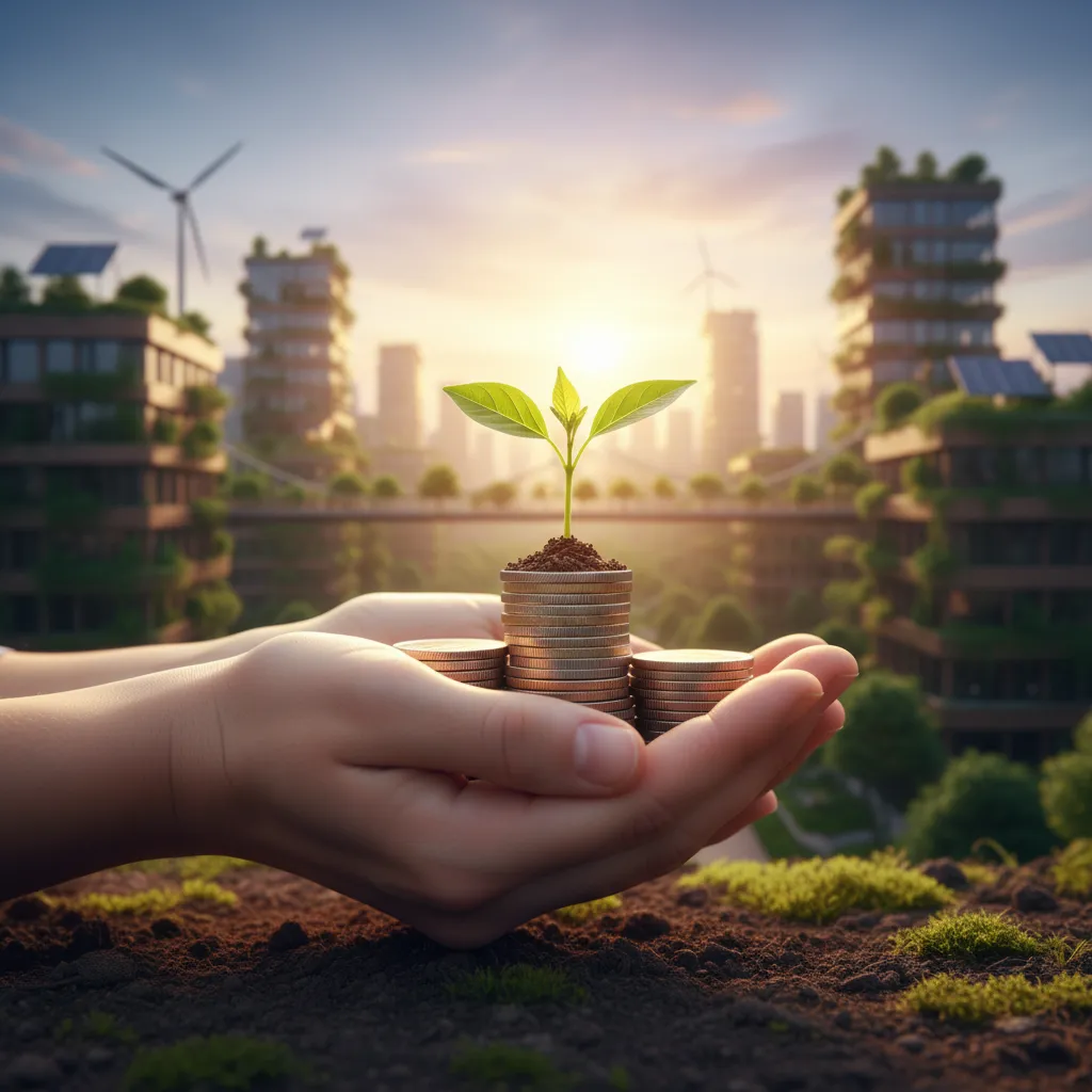 A clean visual showcasing impact allocations in renewable energy, healthcare infrastructure, and sustainable agriculture alongside financial performance indicators.