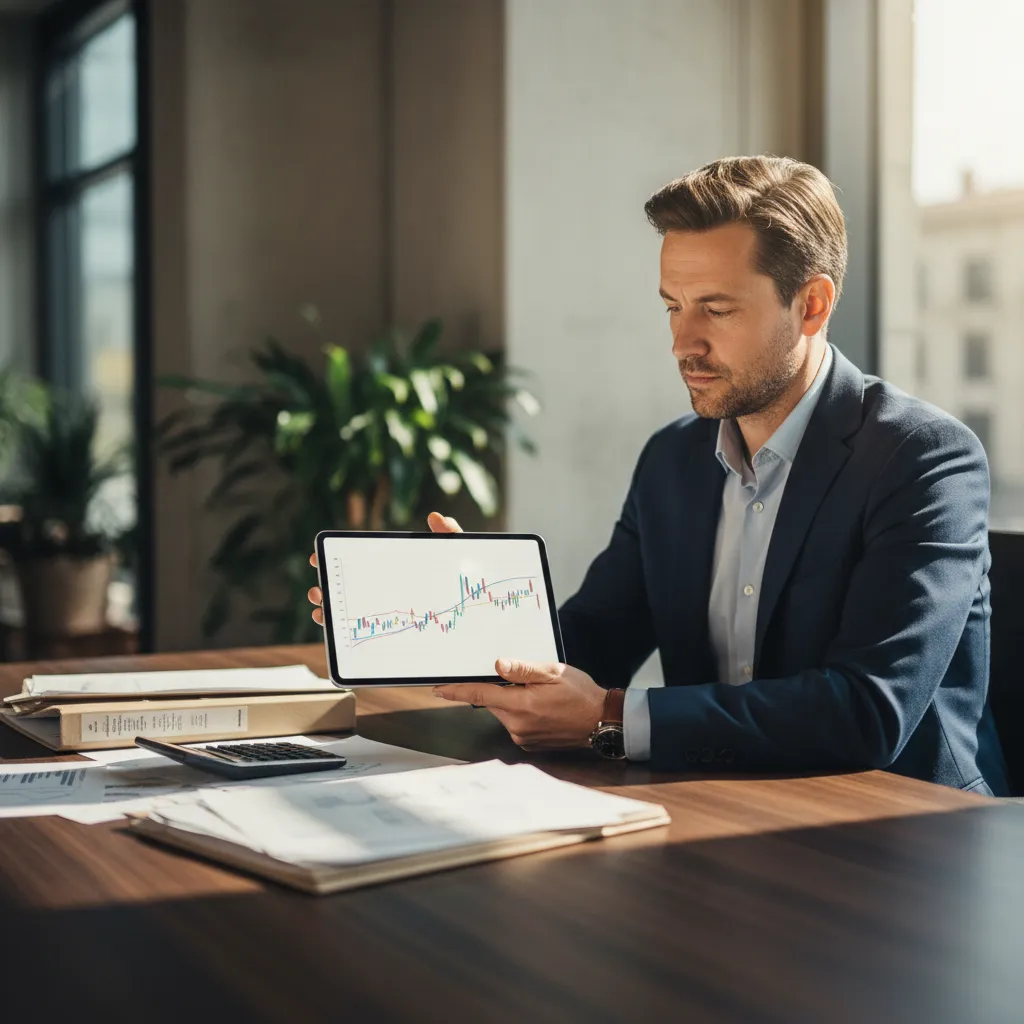 A tax strategist analyzing portfolio asset location charts, capital gains rules, and tax-loss harvesting schedules on a laptop.