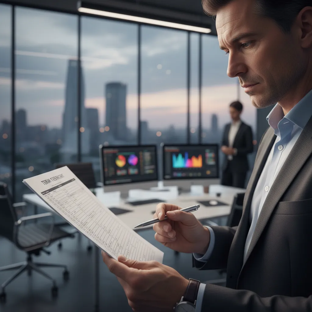 An investor reviewing term sheets, capitalization tables, and convertible note clauses.