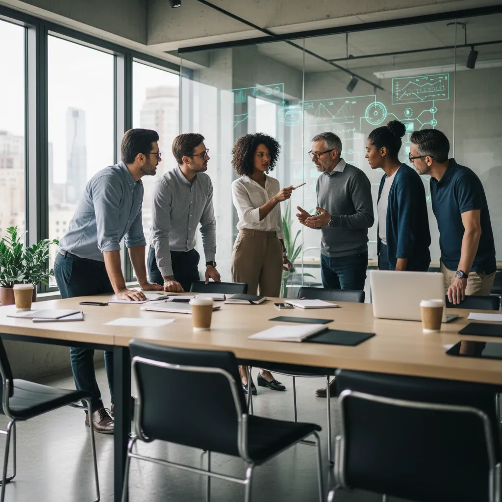 A team of Private Equity Analysts and Investment Bankers analyzing LBO debt coverage ratios, mezzanine terms, and exit multiples.