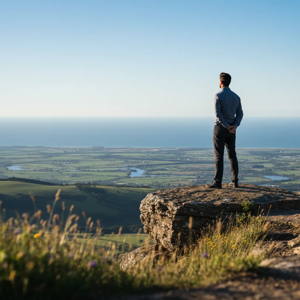 A person overlooking a clear horizon, representing long-term financial planning.