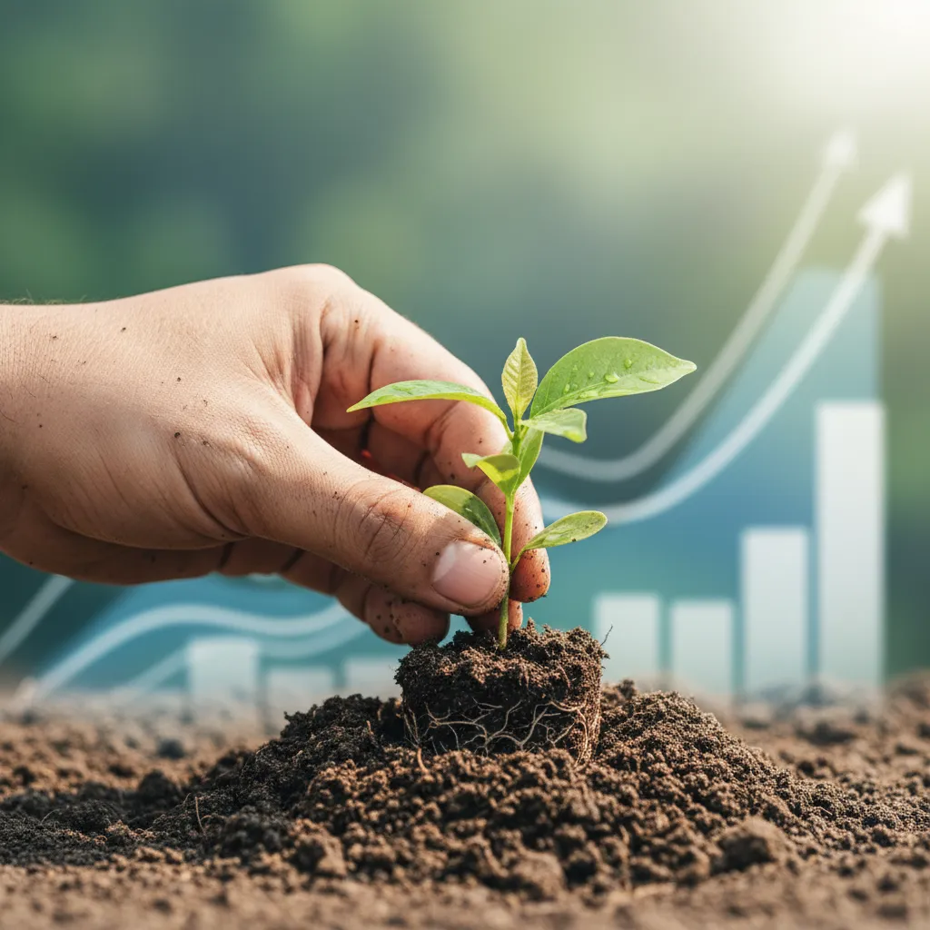 A sapling growing alongside financial charts, illustrating long-term wealth compounding under a tax-optimized plan.