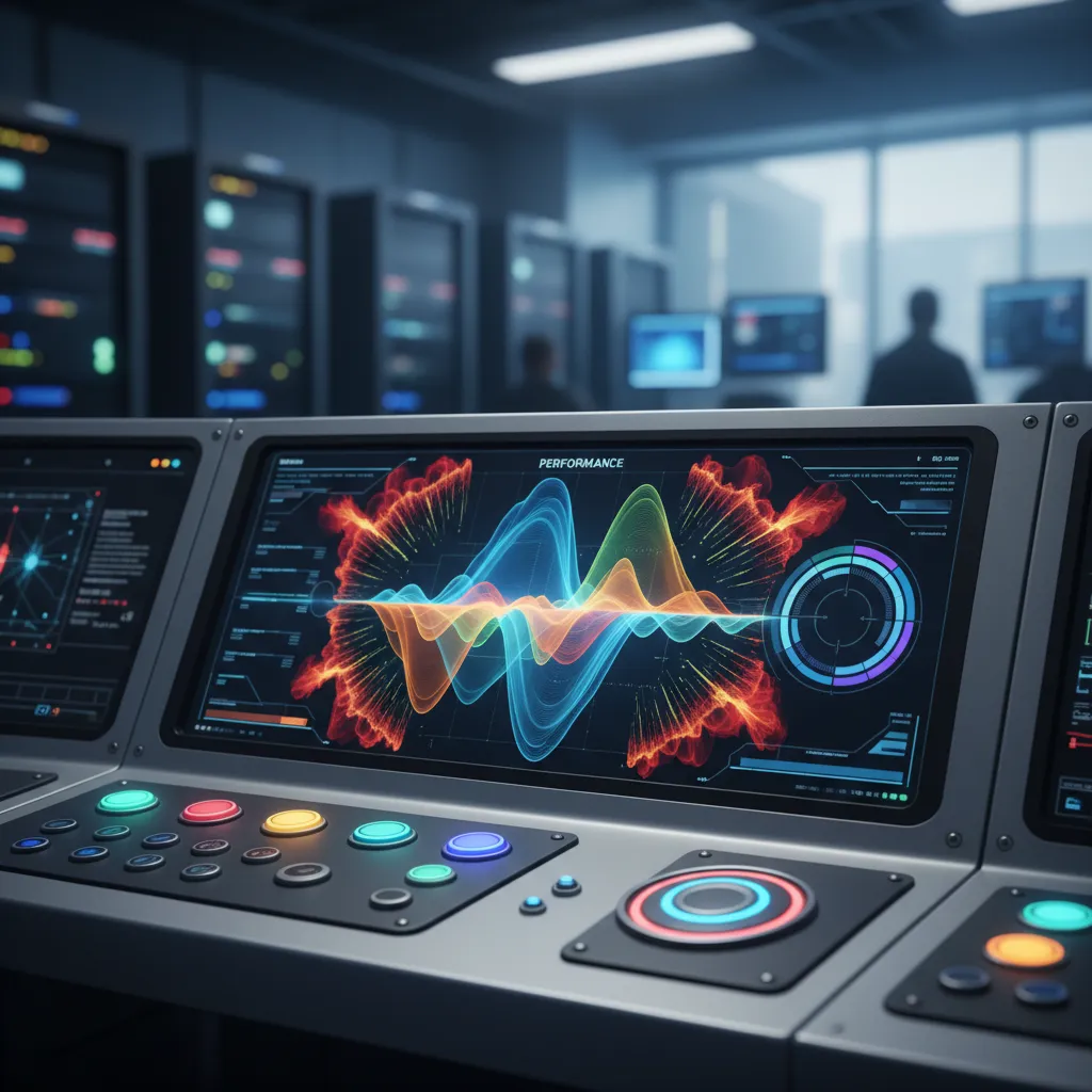 An engineer monitoring live model inference latency, error rates, and drift indicators on a dashboard.