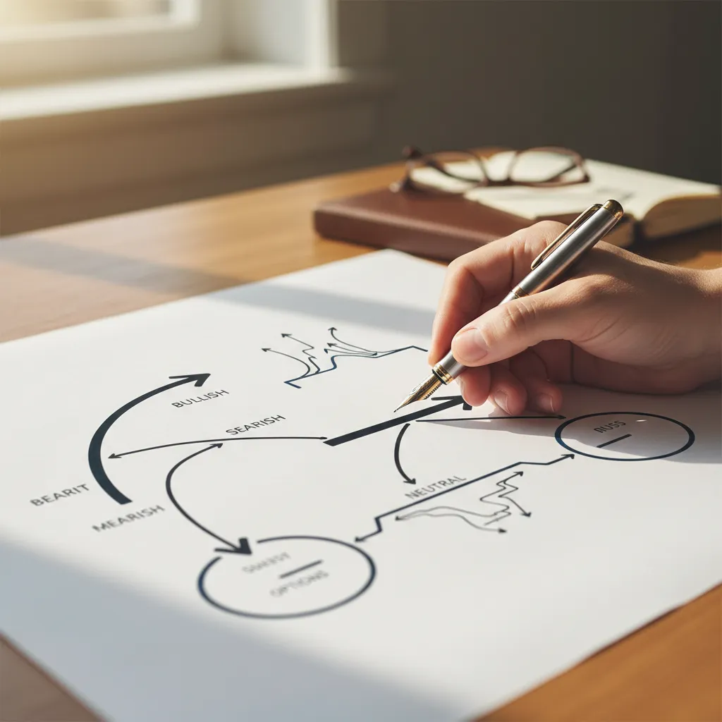 A flowchart mapping out call and put options execution paths based on market sentiment.
