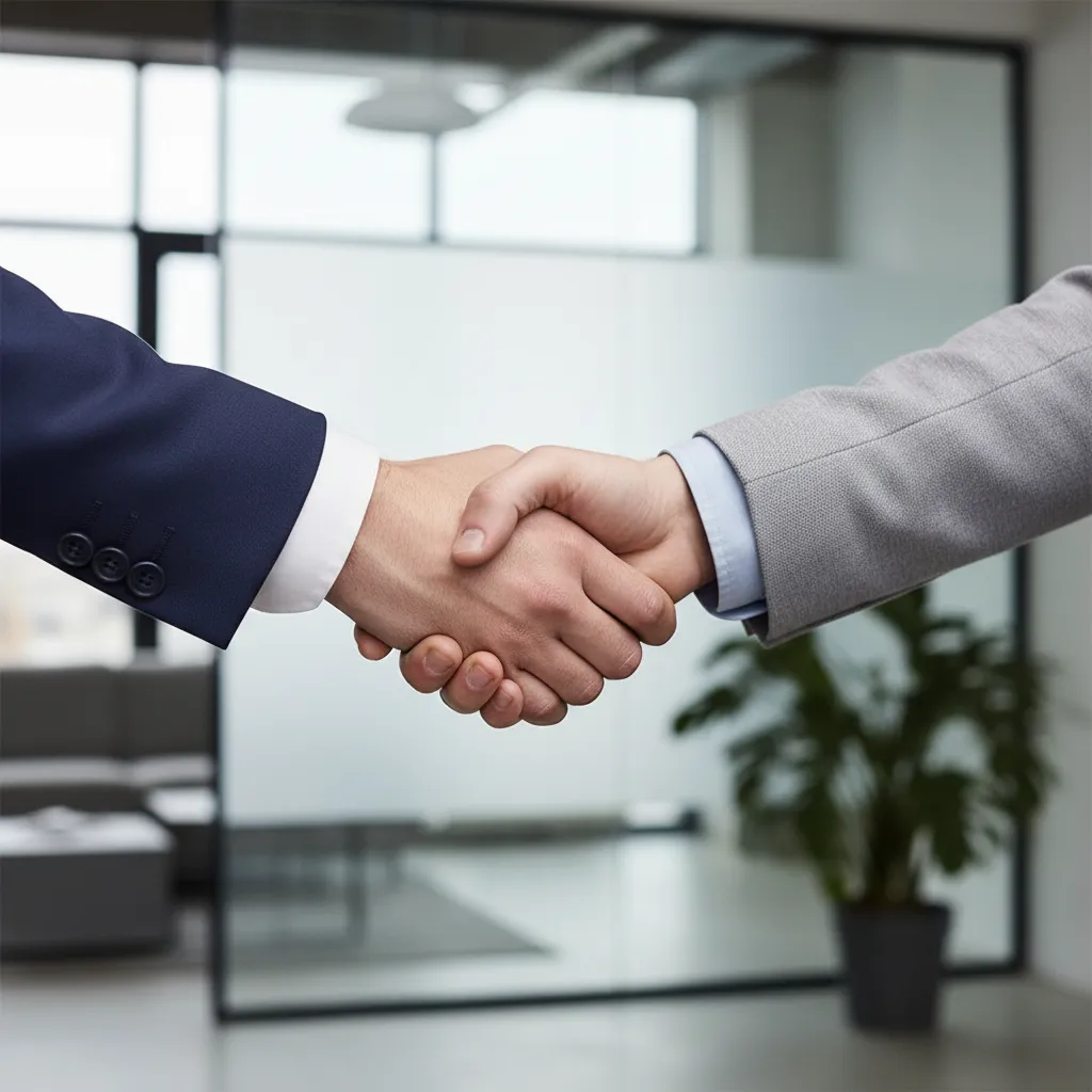 A handshake representing a direct lending contract between an allocator and a middle-market borrower.