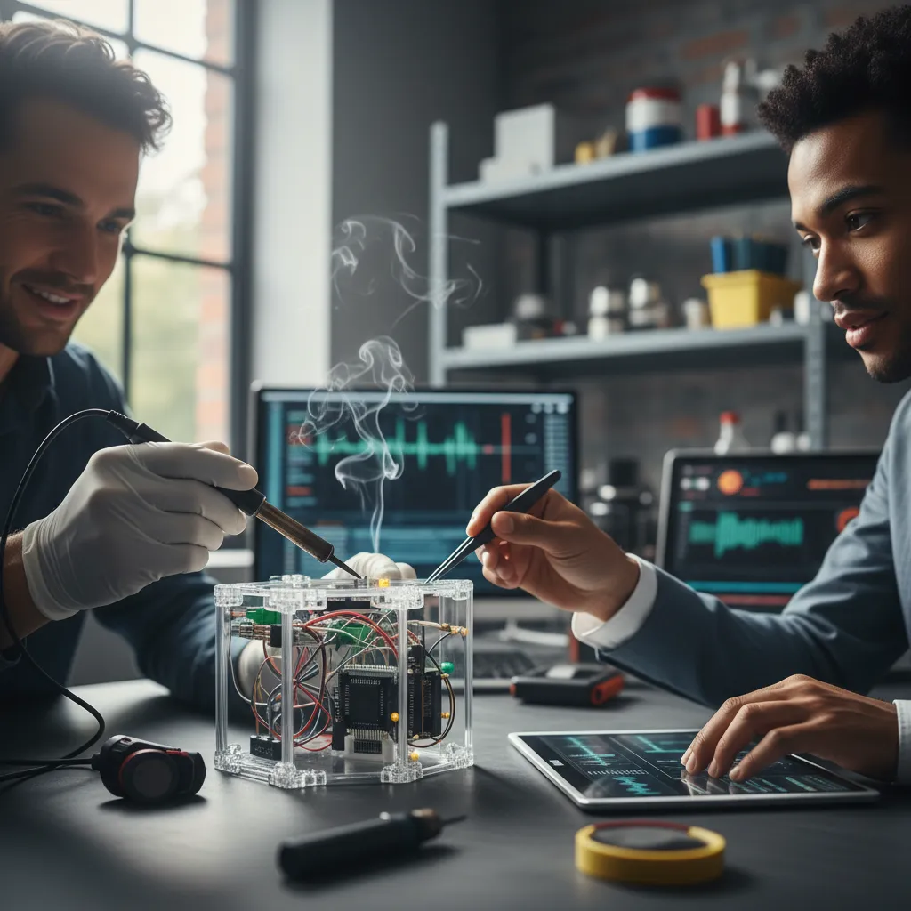 A software development team collaborating on software architecture improvements.