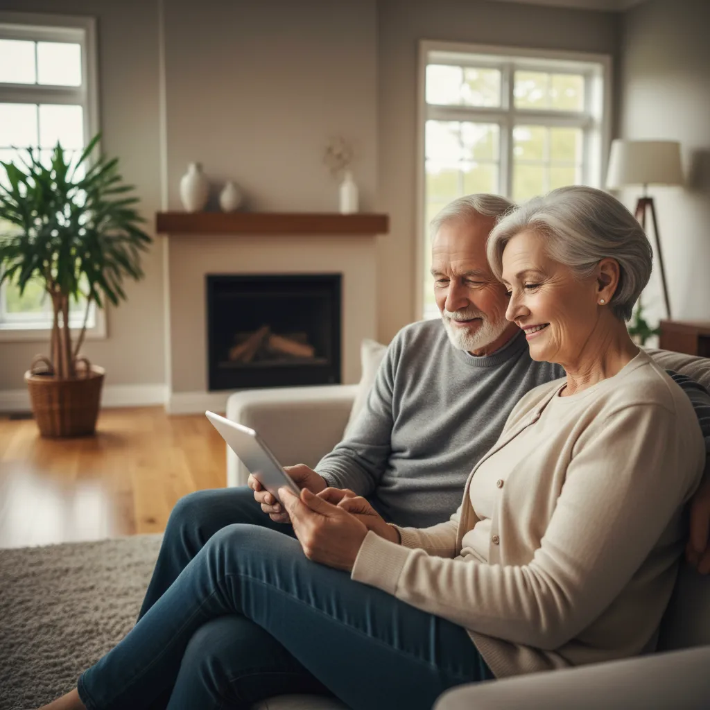 A retired couple reviewing their retirement income bucket allocations, annuity contracts, and tax-deferred accounts on a tablet.