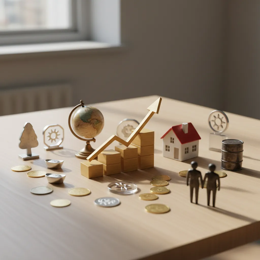 A diagram showing portfolio diversification across stocks, bonds, and alternative assets.
