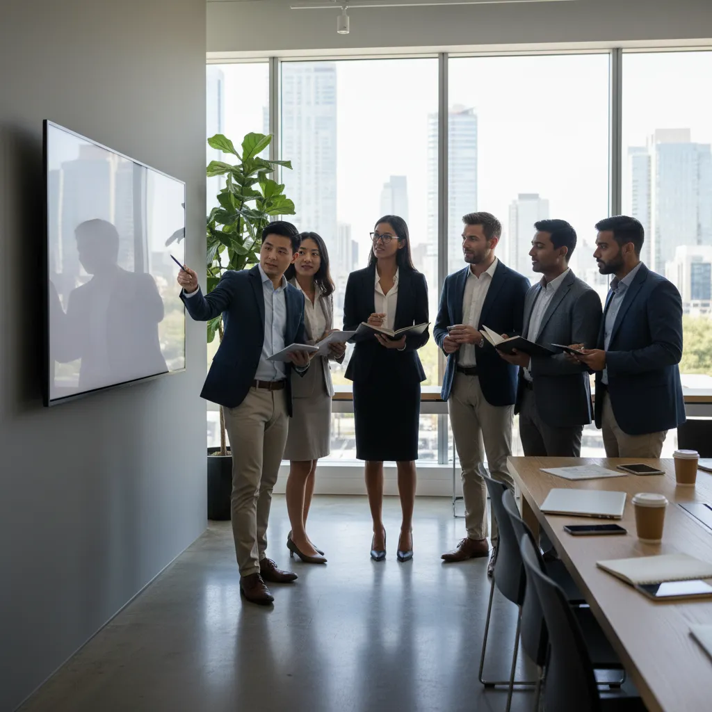 An operations team reviewing unified customer data and mapping process updates in a workspace.