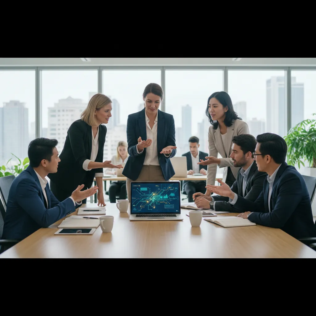 A corporate finance team reviewing cash flow optimization metrics and invoicing schedules.