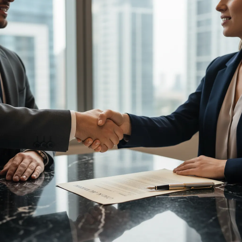 A handshake representing a finalized SaaS contract agreement between vendor and buyer.
