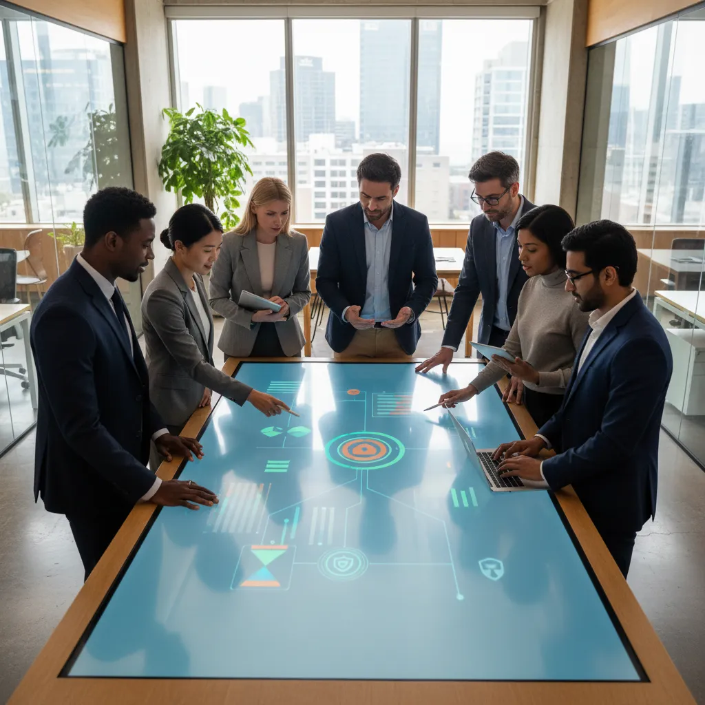 IT operations teams collaborating on data classification boards and security control catalogs.