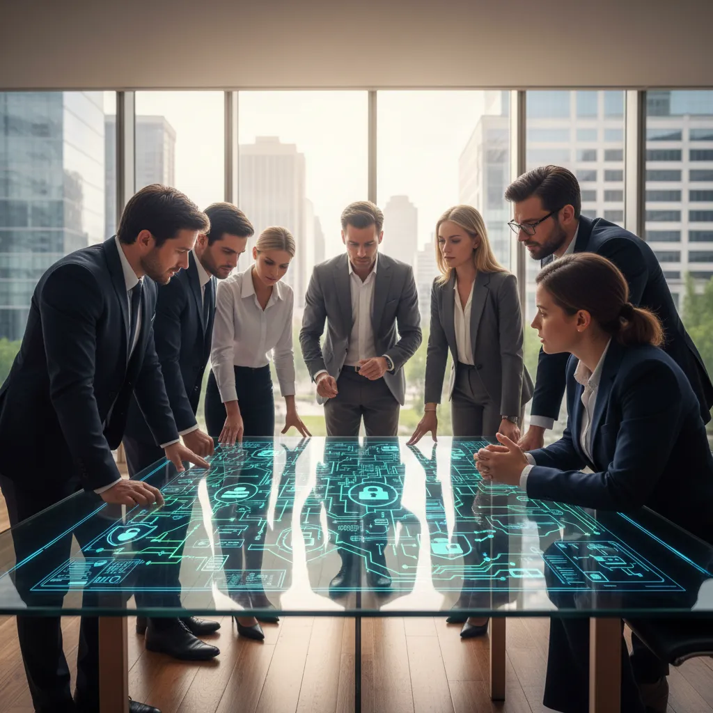 Business leaders discussing zero trust implementation strategy and its strategic business benefits in a modern enterprise setting.